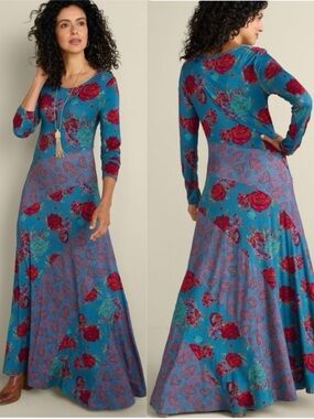 Soft Surroundings Maxi Dress Cottagecore Retro Stretch Knit Fairy Floral Boho